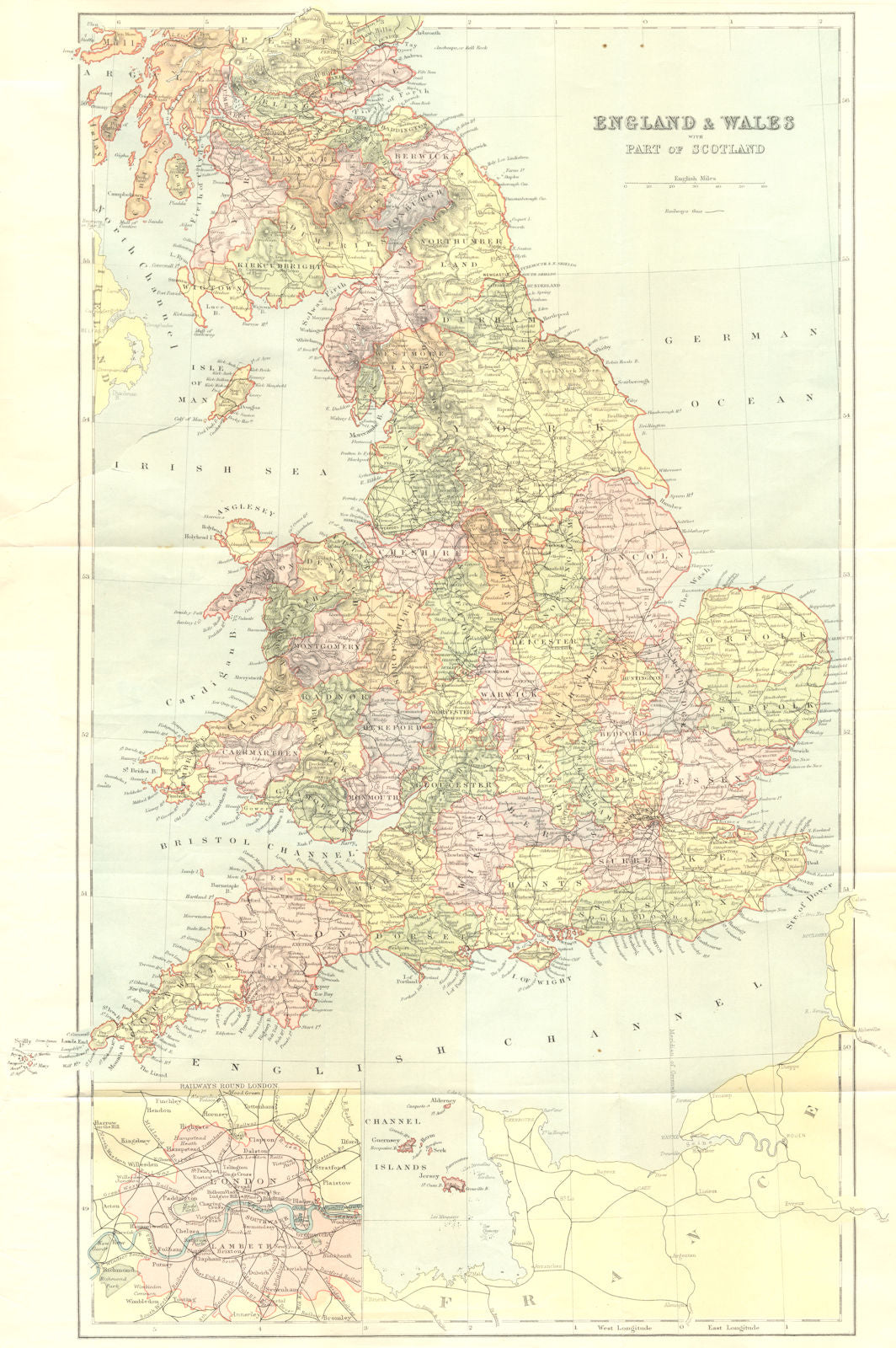 ENGLAND WALES. Brabner Weller London inset 1895 old antique map plan chart